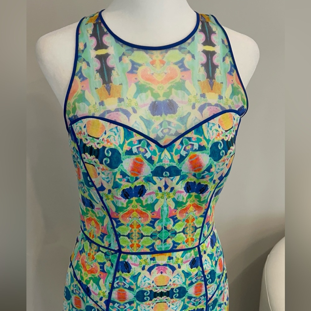 Milly Multi-Color Sheer Mesh Racer Back Dress. - Picture 3 of 16